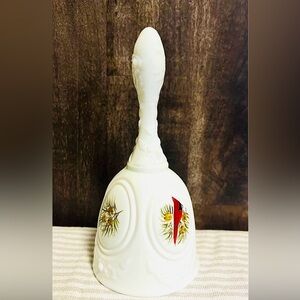 Vintage Fenton Custard Satin Uranium Glass Bell – Hand-Painted Cardinal